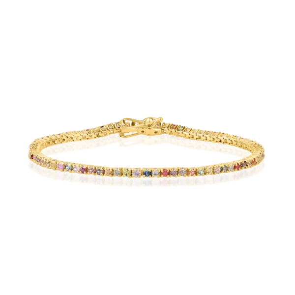 Bratara tennis din aur galben cu safire multicolore de 3ct