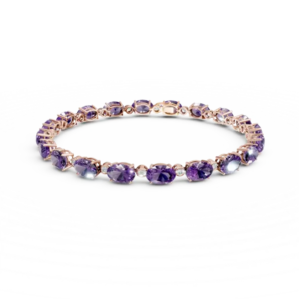 Bratara tennis din aur roz cu ametiste ovale de 15.8ct si diamante de 0.4ct
