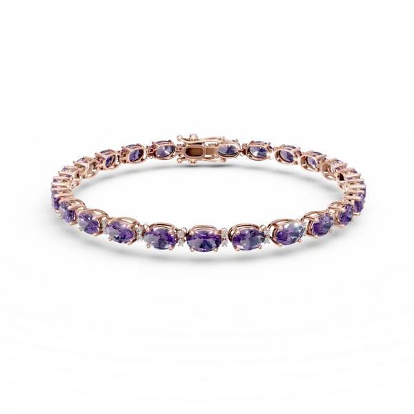 Bratara tennis din aur roz cu ametiste ovale de 5.03ct si diamante de 0.23ct