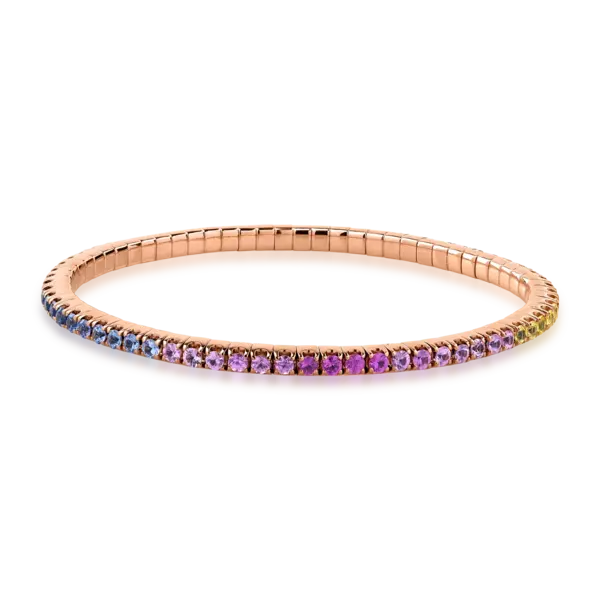 Bratara tennis din aur roz cu safire multicolore de 4.05ct