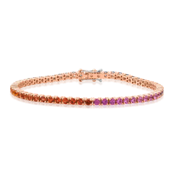Bratara tennis din aur roz cu safire multicolore de 5.15ct