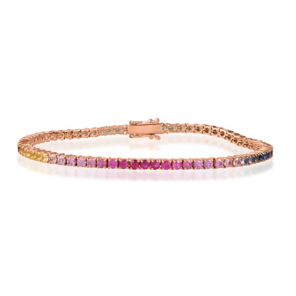 Bratara tennis din aur roz cu safire multicolore de 5.23ct
