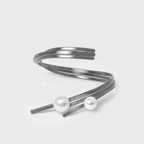 Bratara tripla rigida Buttress cu perla, din alama placata cu gun metal
