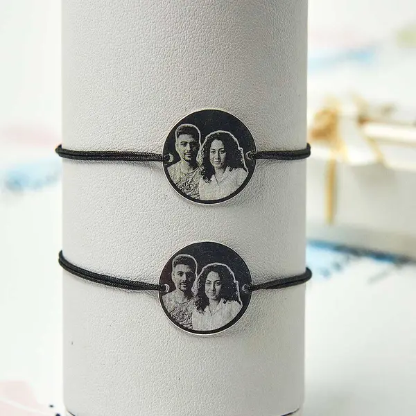 Bratari pentru cupluri personalizate cu poza din argint - Banut 16mm - Snur reglabil