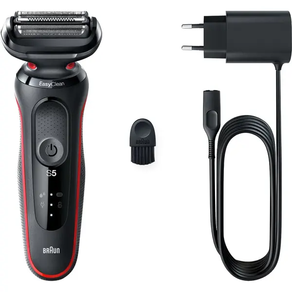 BRAUN Aparat de ras electric Braun Series 5 51-R1000s Wet&Dry, AutoSense, Easy Clean, Easy Click, 3 elemente de taiere, Rosu-Negru