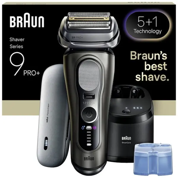 BRAUN Aparat electric de ras Braun Seria 9 PRO+ 9675CC, Lame de precizie Ultra-Subtiri 5+1, Pro Sensoadapt, Autonomie pana la 60 de minute, PowerCase, Statie SmartCare 6-in-1, Utilizare umeda/uscata, Grafit