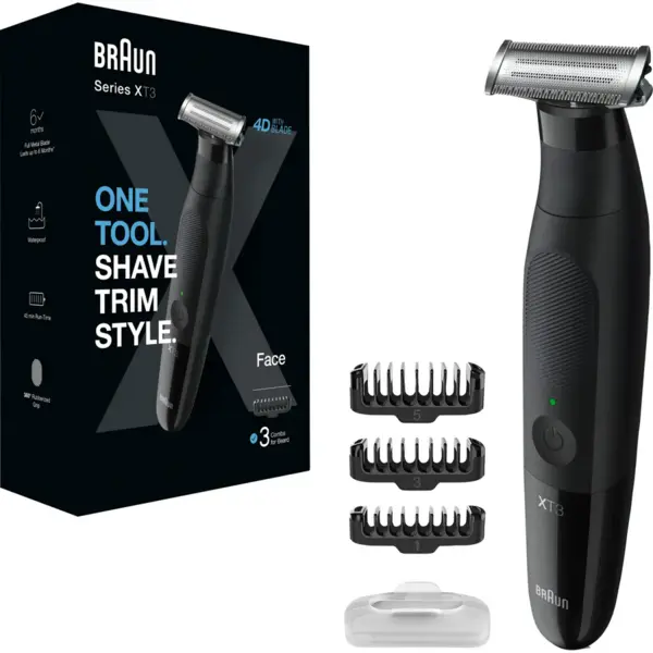 BRAUN Aparat hibrid de barbierit si tuns barba Braun Series X XT3100 Wet&Dry, 3 piepteni, Negru
