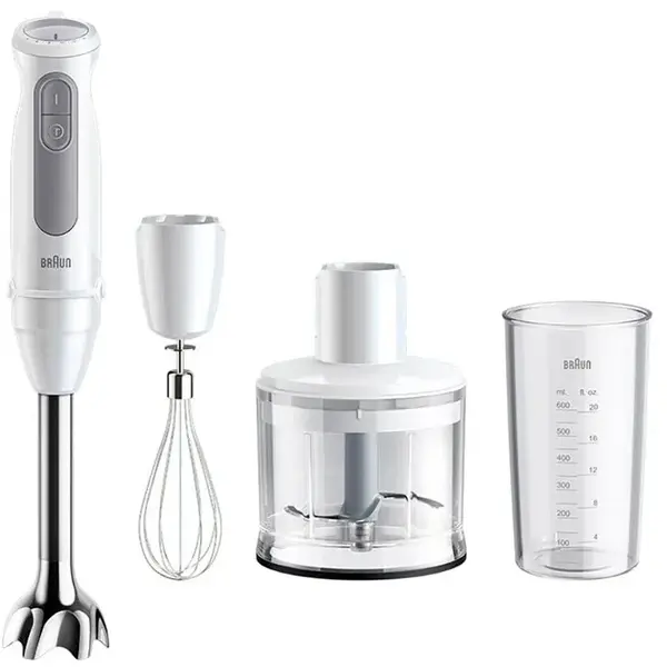 BRAUN Blender de mana Braun MQ50236MWH, 1000 W, 500 ml, 21 trepte variabile si functie Turbo, Alb-Gri