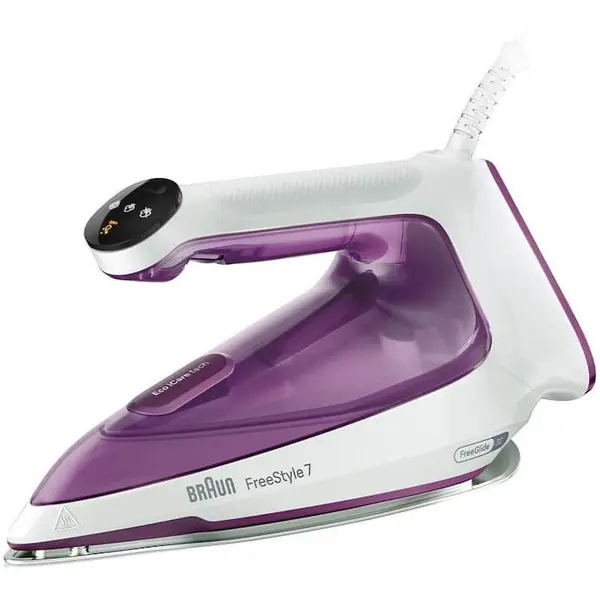 BRAUN Fier de calcat Braun FreeStyle 7 FI7215VI, 2000W, jet de abur 230g/min, abur variabil 0-50 g/min, pompa integrata, talpa EloxalPlus, sistem EasyCalc Clean, rezervor 350 ml, tehnologie FreeGlide 3D, oprire automata, sistem antipicurare, Alb / Violet