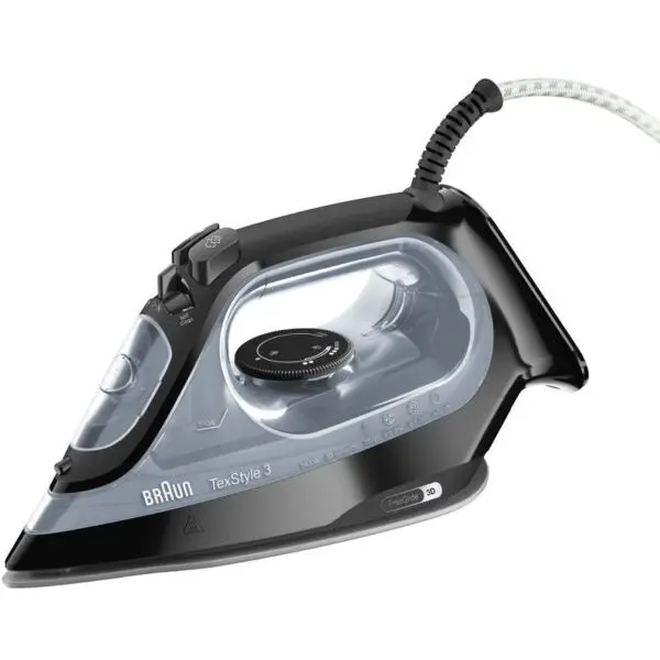 BRAUN Fier de calcat Braun TexStyle 3 SI3055BK, 2400 W, abur variabil 45g/min, jet de abur 180g/min, rezervor 270 ml, tehnologie FreeGlide 3D, talpa Super Ceramic, Negru