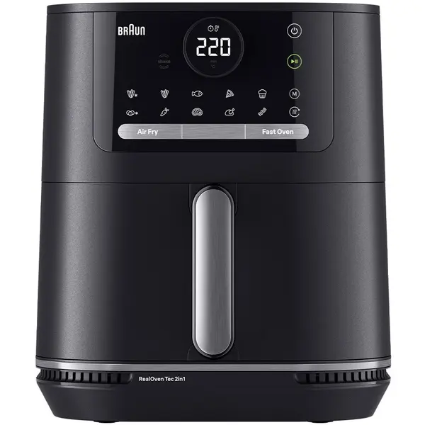BRAUN Friteuza cu aer cald, fara ulei, Braun MultiFry 5 HF5050, 2in1: air fryer si cuptor, 2000W, 6 L, 2 elemente incalzire, tehnologie RealOven, 15 programe automate, temperatura ajustabila, ecran digital, oprire automata, Negru