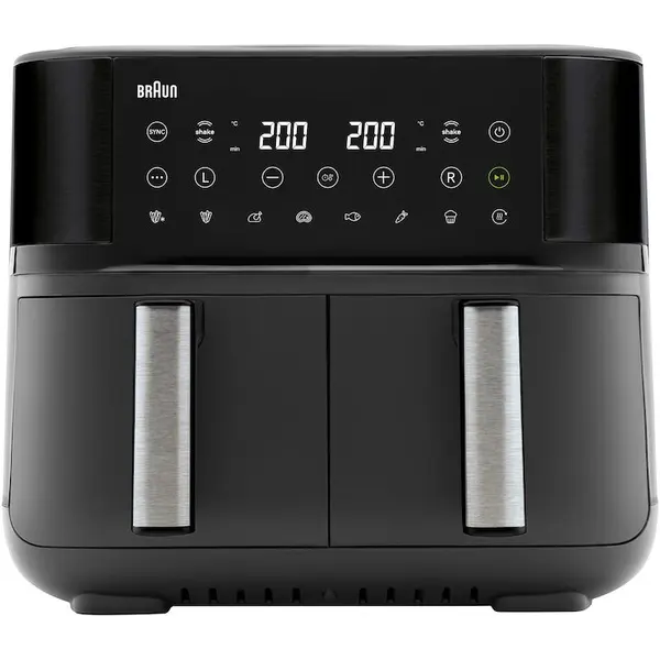 BRAUN Friteuza cu aer cald, fara ulei, Braun TwinCook 3 TD3030IBK, 2850W, 8 L (4L + 4L), tehnologie RealAir, 8 programe automate, temperatura ajustabila, timer, ecran digital, oprire automata, negru