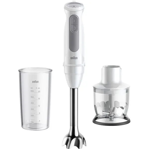 BRAUN Mixer vertical Braun MQ50201M, 1000 W, 21 trepte viteza, Functie Turbo, Tocator 350 ml, Pahar gradat 600 ml, Alb/Gri