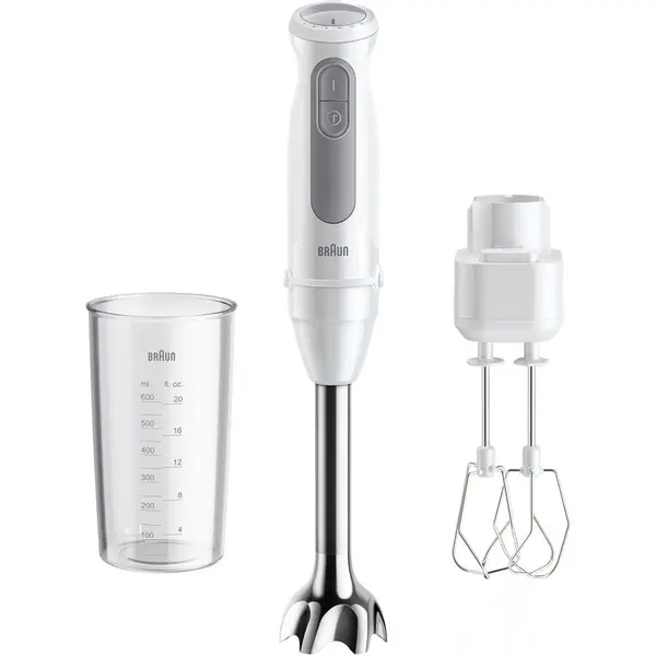 BRAUN Mixer vertical Braun MQ50501M, 1000W, 21 trepte viteza, Functie Turbo, Tel dublu, Pahar gradat 600ml, Alb