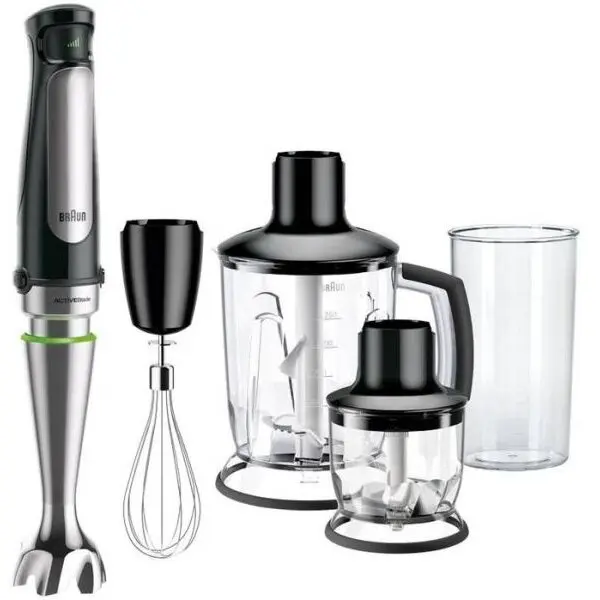 BRAUN Mixer vertical BRAUN MultiQuick 7 MQ7045X, 1000W (viteza variabila), Blender/Tocator 1.25l, Cana gradata 600ml, Tocator 350ml, Tel, ActiveBlade, Easy SmartSpeed, PowerBell Plus, SplashControl, Premium Black