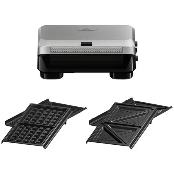 BRAUN Sandwich-maker BRAUN SM5005, 800W, 2 seturi placi detasabile, invelis antiaderent premium, argintiu-negru