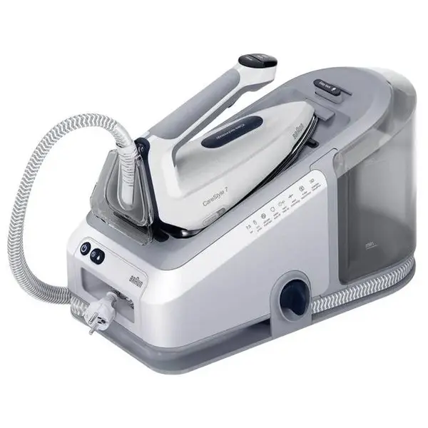 BRAUN Statie de calcat Braun CareStyle 7 IS7262GY, 2700W, 7.5 bari, abur variabil 150g/min, jet de abur 510g/min, rezervor detasabil 2L, tehnologie iCare, tehnologie FreeGlide, talpa EloxalPlus, sistem Ultimate FastClean, oprire automata, gri
