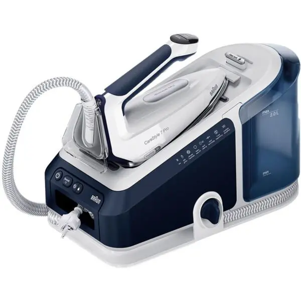 BRAUN Statie de calcat Braun CareStyle 7 Pro IS7282BL, 2700W, 8 bar, abur variabil 180g/min, jet de abur 600g/min, rezervor 2L, tehnologie iCare, tehnologie FreeGlide 3D, talpa EloxalPlus, Alb-Albastru
