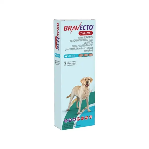 BRAVECTO TRIUNO antiparazitar intern si extern pentru caini 400mg (20-40 kg) - 1 tableta masticabila