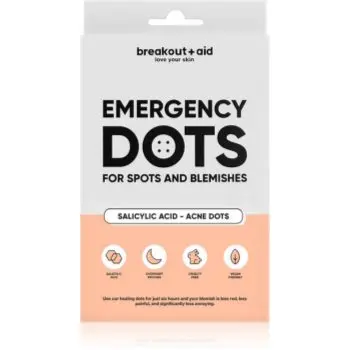 breakout + aid Emergency Dots For Spots and Blemishes tratament topic pentru acnee pe fata, decolteu si spate cu acid salicilic