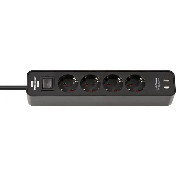 Brennenstuhl Prelungitor Brennenstuhl Ecolor 4 prize, 2xUSB, 1.5m Negru