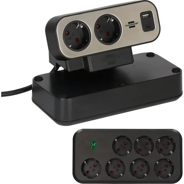 Brennenstuhl Prelungitor pentru birou Brennenstuhl estilo Duplex Desktop, protectie la supratensiune, 9 prize, 1 USB, 1 USB-C 30W, cablu 2m