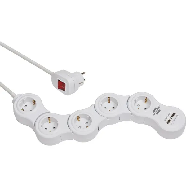 Brennenstuhl Prelungitor reglabil Brennenstuhl, 2xUSB 2100 mA, 5 prize, intrerupator, cablu H05VV-F 3G1.5, 1.4m