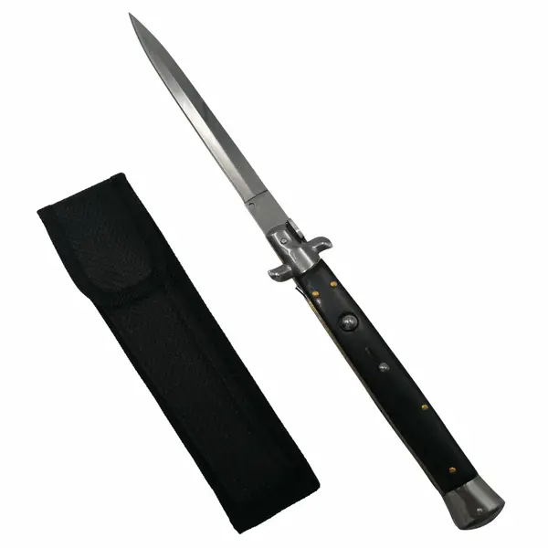 Briceag automat, Italian Blade, Stiletto, otel inoxidabil, husa inclusa, negru