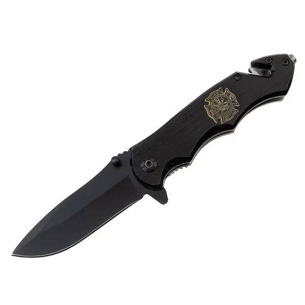 Briceag de vanatoare DEPOX , Firefighter Department, 21 cm, otel inoxidabil, negru, husa inclusa