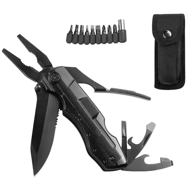 Briceag multifunctional DEPOX , Outdoor Comando, otel inoxidabil, 17 functii, 24 cm, negru, husa inclusa