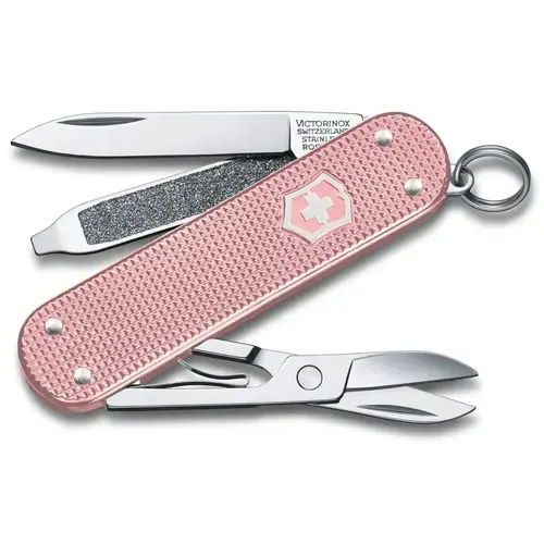 Briceag multifunctional Victorinox Classic SD Alox, 5 functii, Foarfece, Pila de unghii, Surubelnita (Roz)
