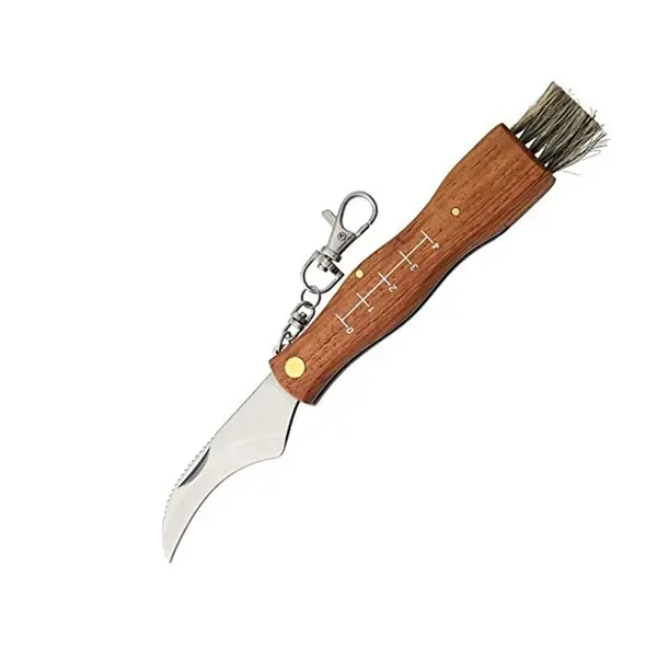 Briceag pentru ciuperci DEPOX , otel inoxidabil, cu perie, maner din lemn, 21 cm, maro