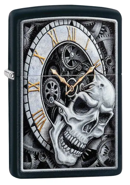 Bricheta Zippo - Black Matte, ceas cu craniu