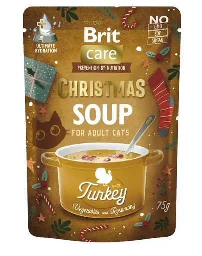 BRIT Care Cat Christmas Soup Turkey 3x75 g supă pisici, hrană umedă complementară cu curcan și legume