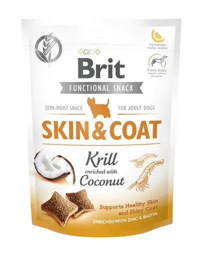 BRIT Care Dog Functional Snack Skin&Coat Krill 150g gustare caini cu krill pentru blana