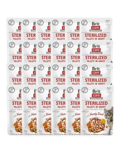 BRIT CARE Fillets in Gravy Pouch Sterilized Hearty Duck 24x85g Plicuri hrana pisici sterilizate, cu rata