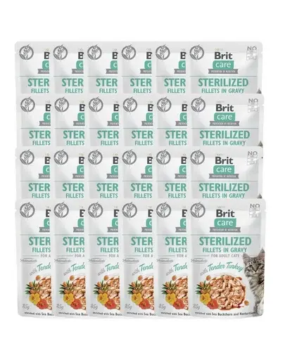 BRIT CARE Fillets in Gravy Pouch Sterilized Tender Turkey 24x85g Hrana umeda cu curcan pentru pisici sterilizate