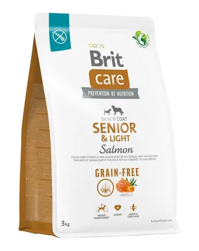 BRIT Care Grain-free Senior&Light 3 kg Hrana uscata pentru caini seniori si cu tendinta de ingrasare, cu somon
