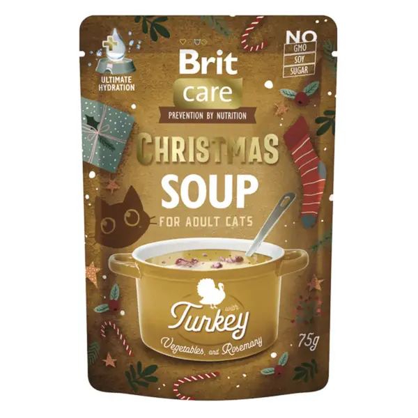 BRIT Christmas Soup, Curcan, plic hrană umedă fără cereale pisici, (topping), 75g