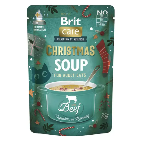 BRIT Christmas Soup, Vită, plic hrană umedă fără cereale pisici, (topping), 75g