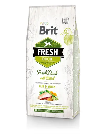 BRIT Fresh Active Run&Work Hrana uscata pentru caini foarte activi, cu rata si mei 12 kg