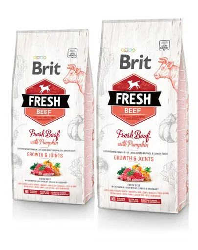 BRIT Fresh Puppy Large hrana uscata caini juniori de talie mare, cu vita si dovleac 24 kg (2 x 12 kg)