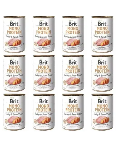BRIT Mono Protein Turkey & Sweet Potato 12x400 g conserve hrană umedă monoproteică câini, curcan și cartof dulce