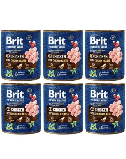 BRIT Premium by Nature chicken, hearts 6x800 g pui si inimi de pui, conserve hrana caini
