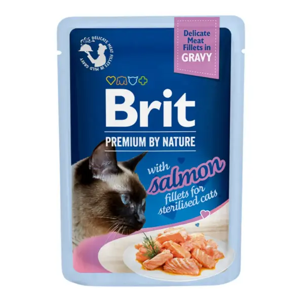 BRIT Premium by Nature Delicate Sterilised File, Somon, plic hrană umedă pisici sterilizate, (în sos), 85g