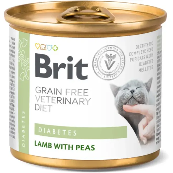 BRIT VD Diabetes, Miel, dietă veterinară, conservă hrană umedă fără cereale pisici, diabet, (în aspic), 200g