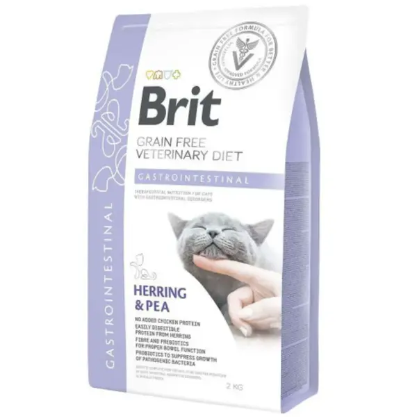 BRIT VD Gastrointestinal, Hering, dietă veterinară, hrană uscată fără cereale pisici, sistem digestiv, 2kg