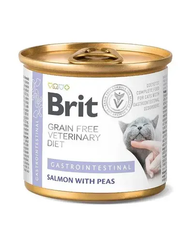 BRIT Veterinary Diet Gastrointestinal Salmon&Pea pentru pisici cu sistem digestiv sensibil, hrana dietetica 200 g