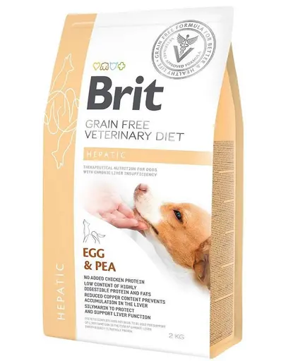 BRIT Veterinary Diets Dog Hepatic Dieta veterinara pentru caini adulti cu insuficienta hepatica, mazare si oua 2 kg