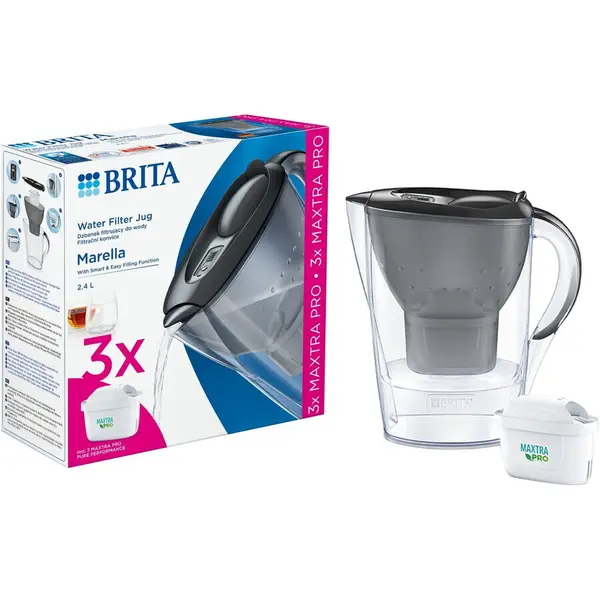 BRITA Cana filtranta apa BRITA Marella, 2.4l, 3 bucati filtre apa Maxtra PRO Pure Performance, capacitate filtru 150 l, plastic, Gri